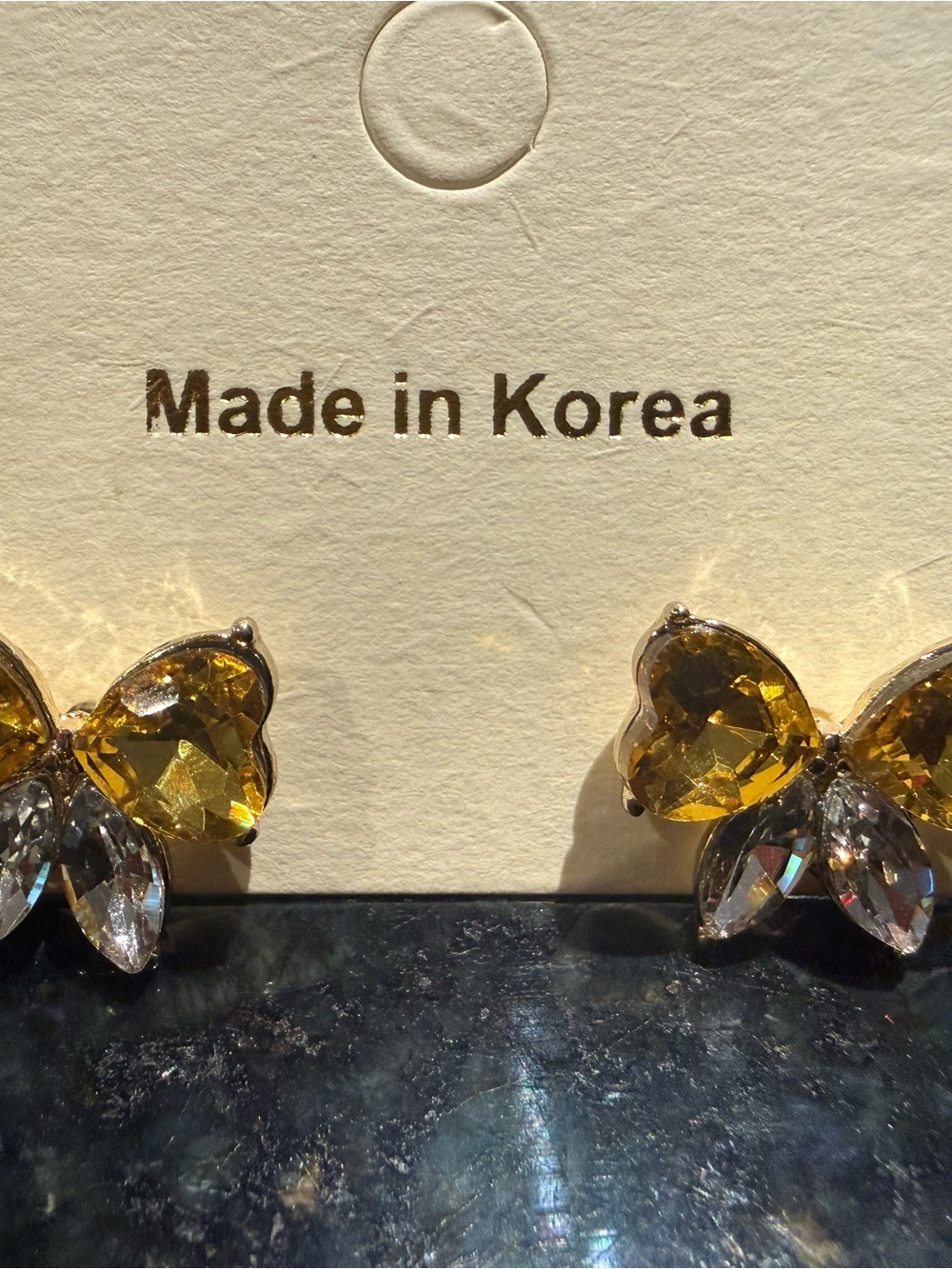Crystal Butterfly Stud Earrings - Yellow & Clear